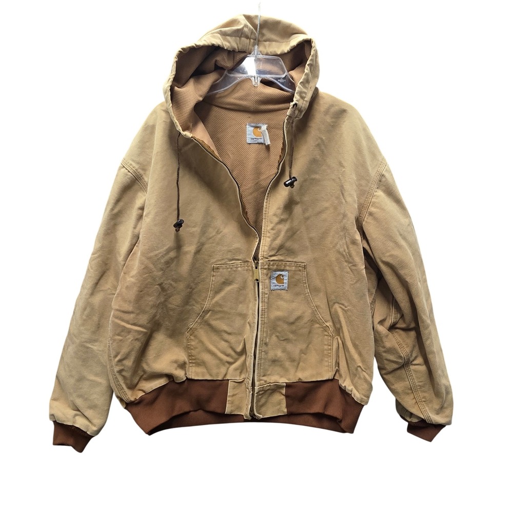 Carhartt JR106 Tan Thermal Lined Duck Canvas Hooded Active Jacket Mens 2XL
